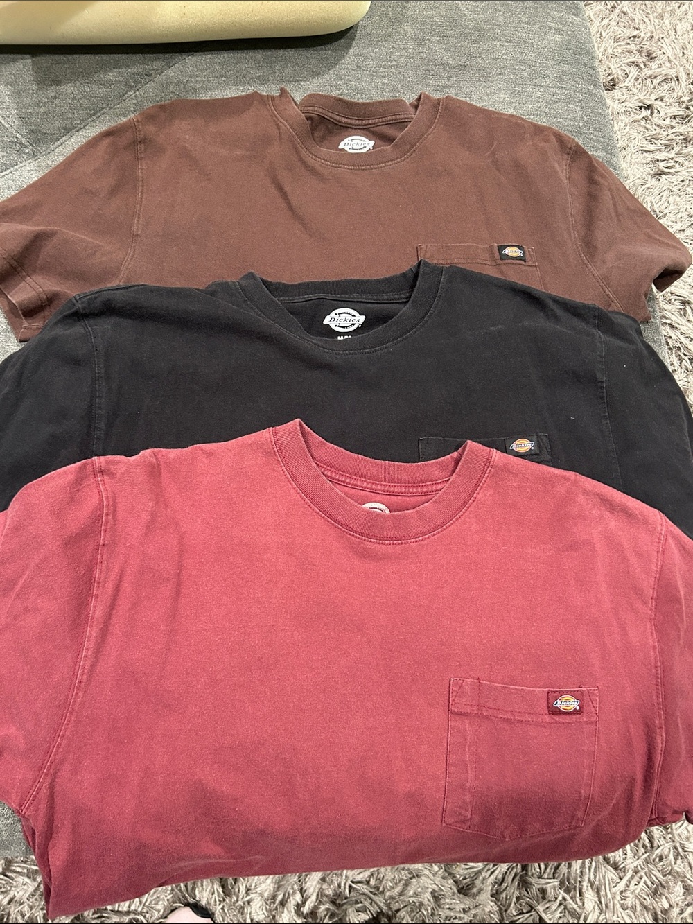 Dickies Short-Sleeve Pocket Tees in Red, Black and Brown - 3-Pack